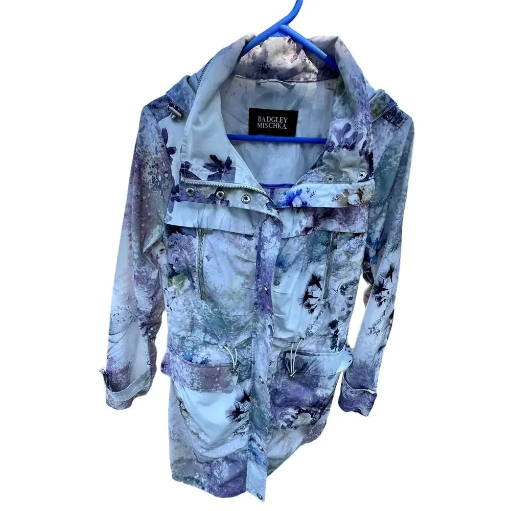 Badgley Mischka Print Cargo Zip Up Hoodie Windbreaker‎ Jacket Women’s Size Small